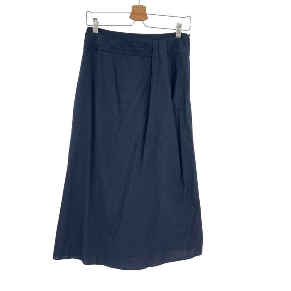 Vince Twist Detail Cotton Midi Skirt Draped Navy Blue‎ Size 8